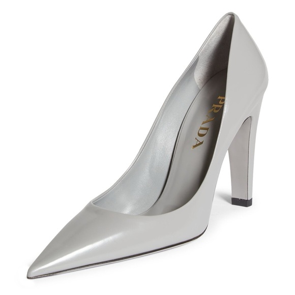 Prada Triangle Show Pointed Toe Pump Heels Grey Size 39.5 EU / 9.5 US NIB - Picture 8 of 9